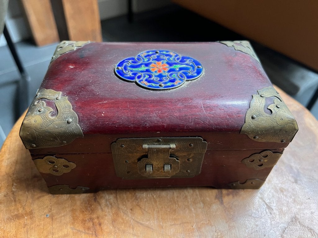 Chinese sieraden juwelenkist kist box doos Chinees, Hout, Bruin, Handgemaakt, Doos