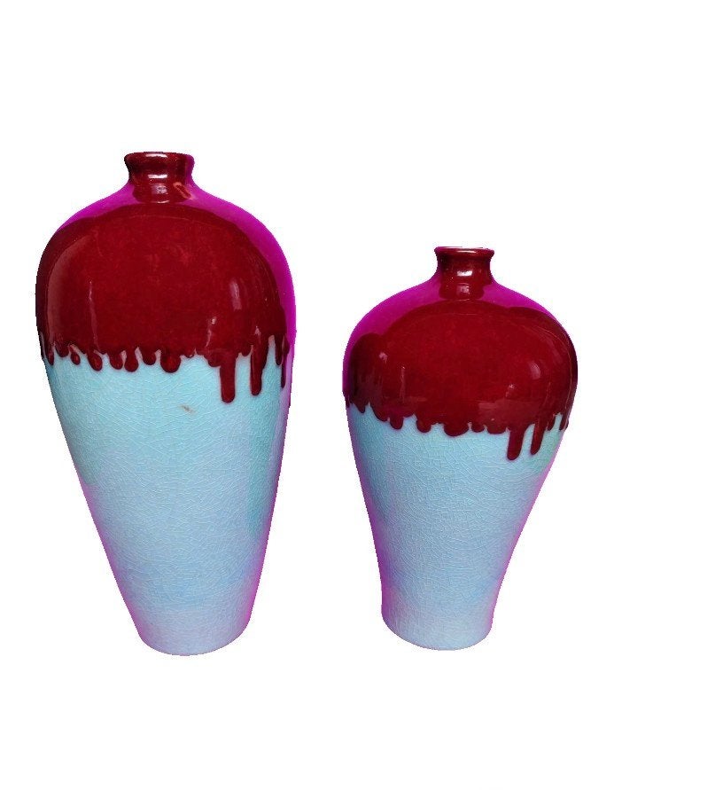 Set van 2 Grote Vloervazen Oxblood Drip - 55cm, Ophalen of Verzenden, Zo goed als nieuw