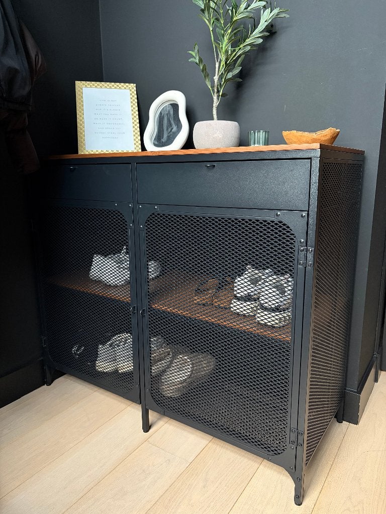 Dressoir, industriële stijl, zwart, 100 tot 150 cm, Met lade(s), Zo goed als nieuw, Industriëel