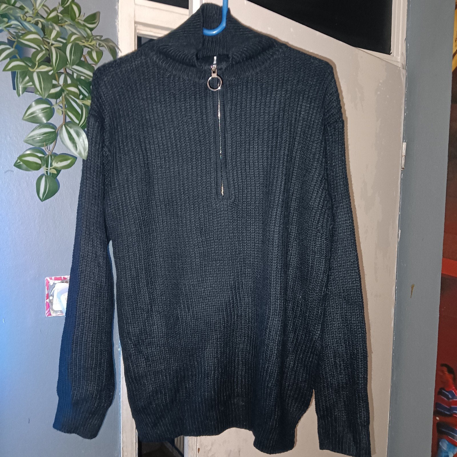 Shein Zwarte Gebreide Col Trui Rits - Maat L, Shein, Ophalen, Maat 42/44 (L), Zwart
