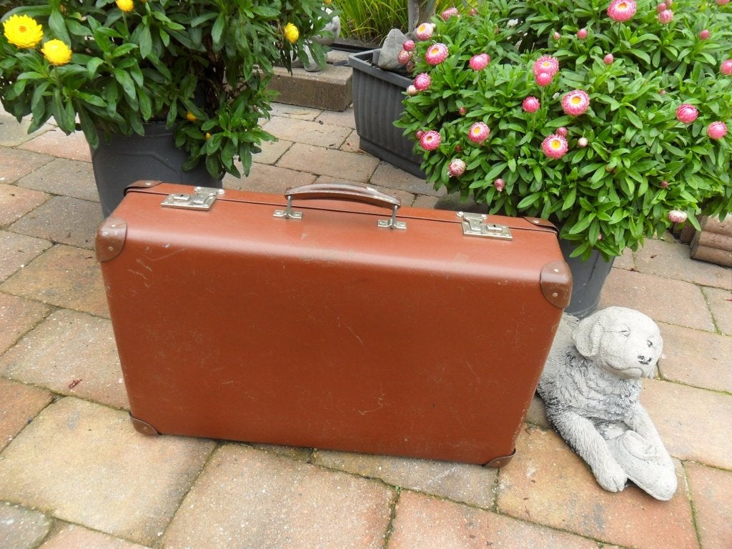 Vintage koffer jaren 50, Sieraden, Tassen en Uiterlijk, Gebruikt, 50 tot 60 cm, Leer, Ophalen of Verzenden