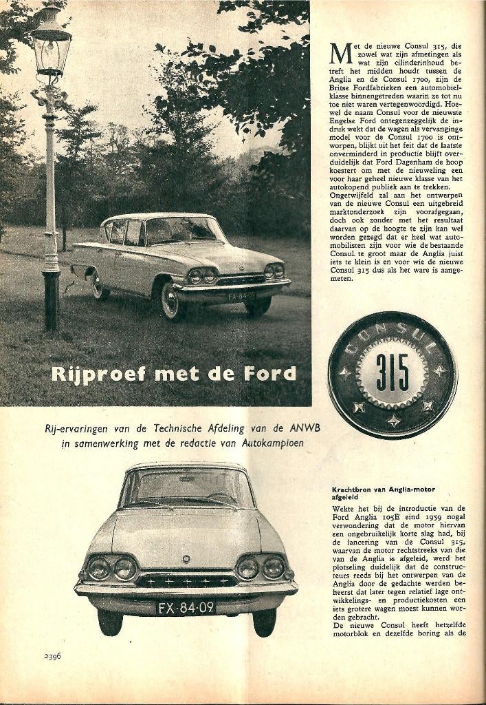 Autovisie test Ford Consul 315 1961, Ophalen of Verzenden, Gelezen, Ford