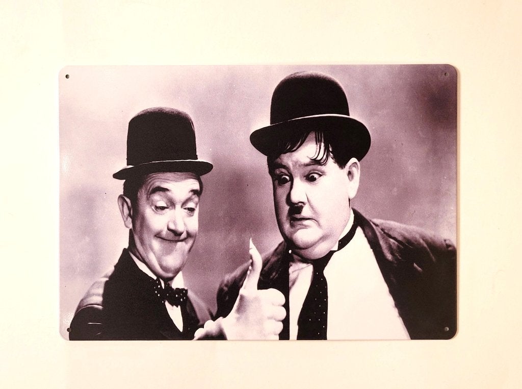Laurel en Hardy foto horizontaal reclamebord van metaal deco, Info@deconoord.nl, Deco Noord, Nieuw, Ophalen of Verzenden