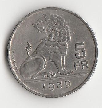 5 FRANK- Léopold III BELGIQUE BELGIE 1939, Ophalen of Verzenden, Overig, Losse munt