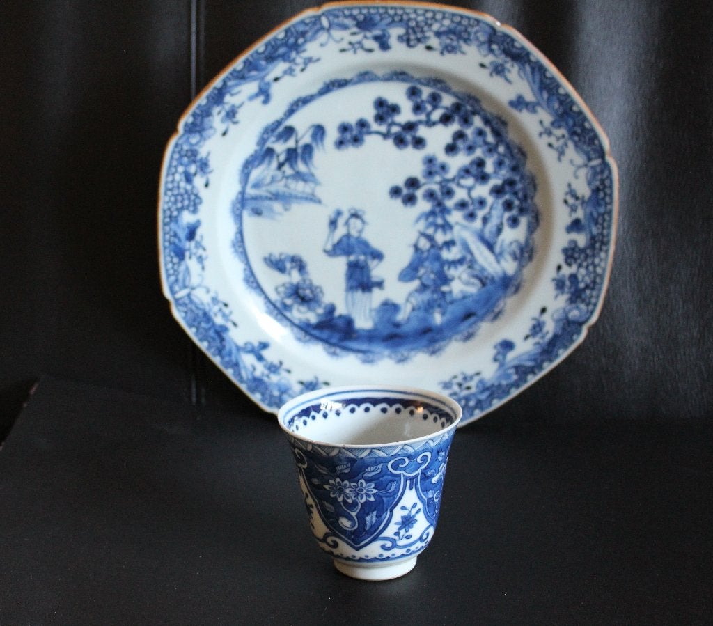 Chinees porseleinen bord Qianlong 18e eeuw + kopje, Ophalen of Verzenden
