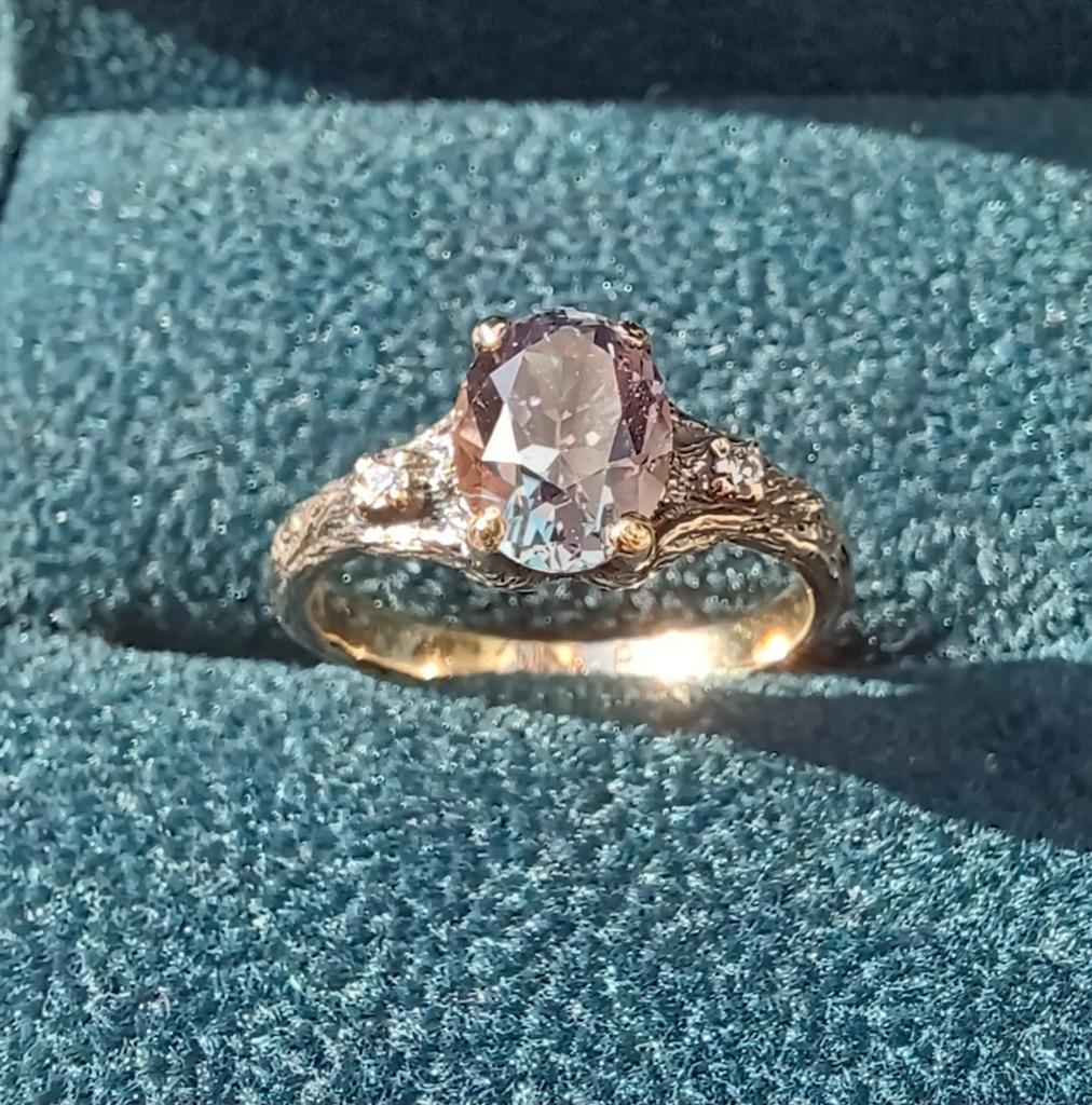 Boho/Organische 14k gouden ring met Lab- Alexandriet, Nieuw, Ophalen of Verzenden, Kleiner dan 17, Met edelsteen