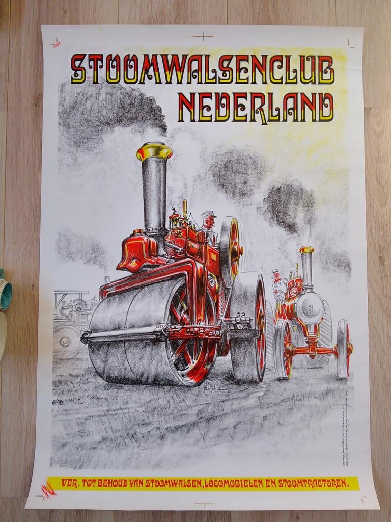 Stoomwalsenclub Nederland Poster - Vintage Litho 1989, Ophalen of Verzenden, A1 t/m A3, Overige onderwerpen, Rechthoekig Staand