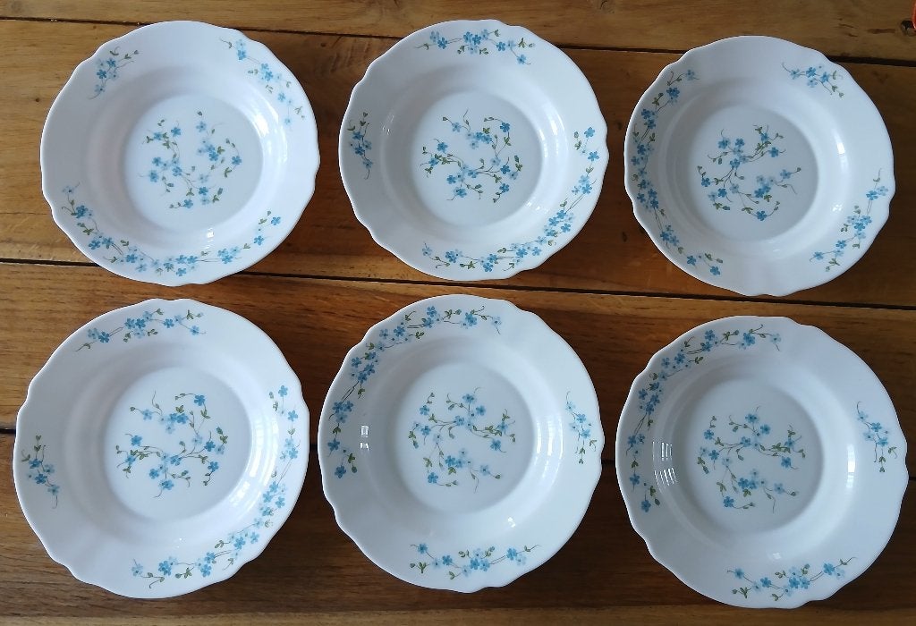 Set van 6 diepe borden Arcopal Veronica, wit melkglas, Overige merken, Ophalen of Verzenden, Bord(en), Overige stijlen