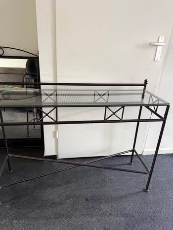 Spiegel en sidetable set - zwart/bruin metaal met glas, Ophalen of Verzenden, Klassiek, Metaal, Gebruikt