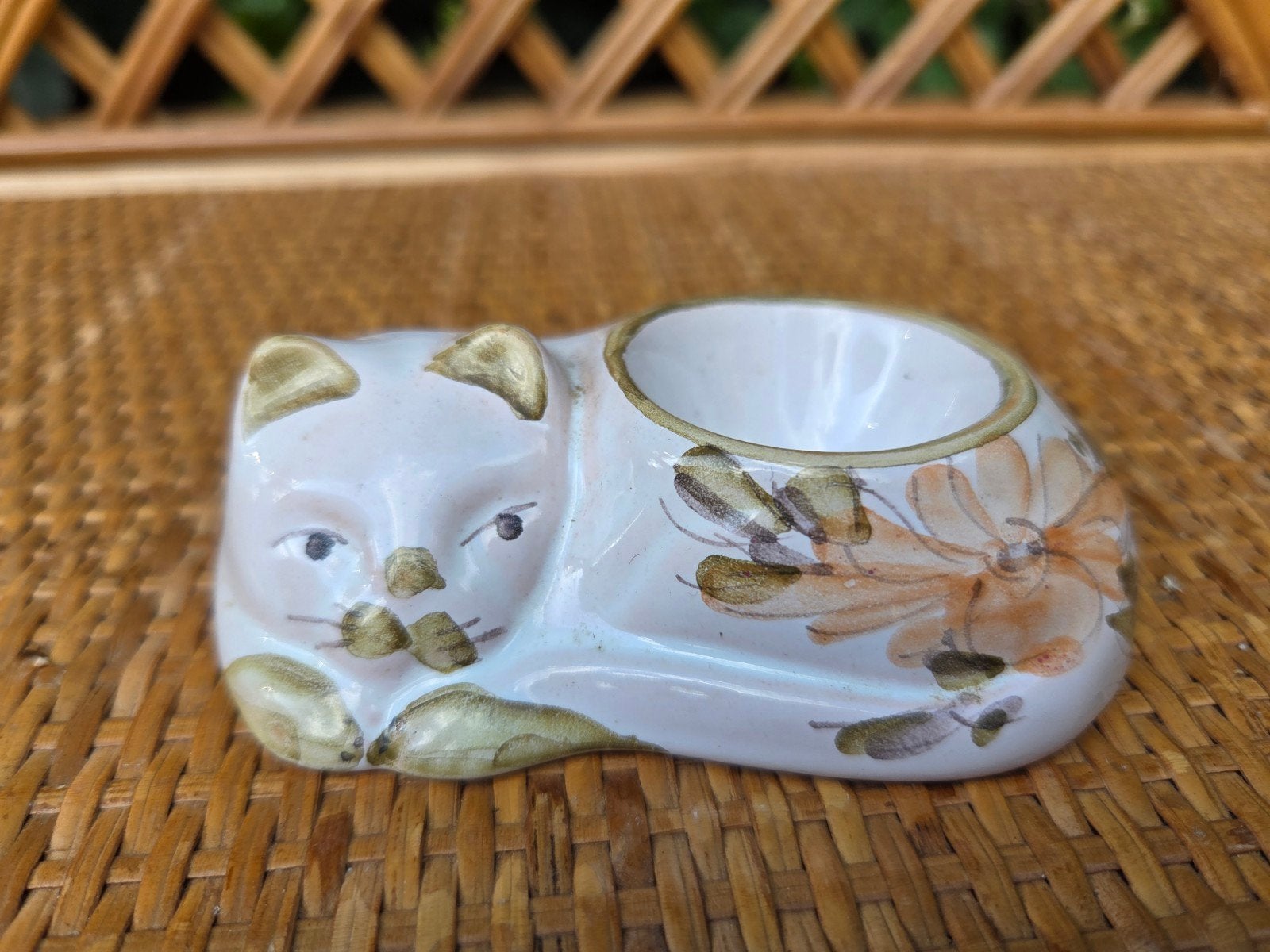 Vintage Kat Eierdopje - Handgeschilderd Keramiek, Ophalen of Verzenden
