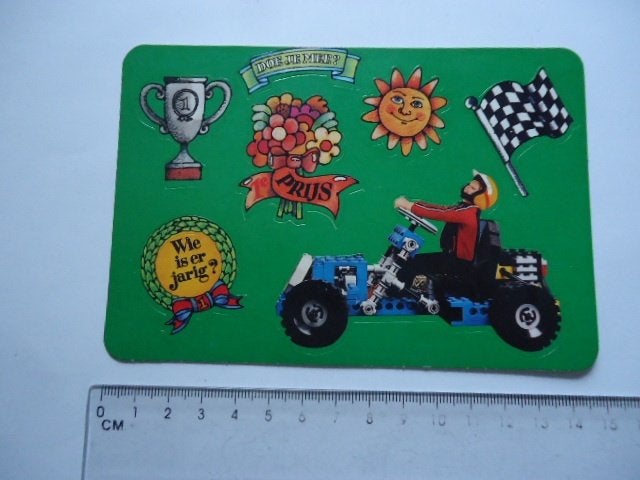 sticker Jaren 70 LEGO Kaart origineel verjaardag vintage, Verzenden, Zo goed als nieuw