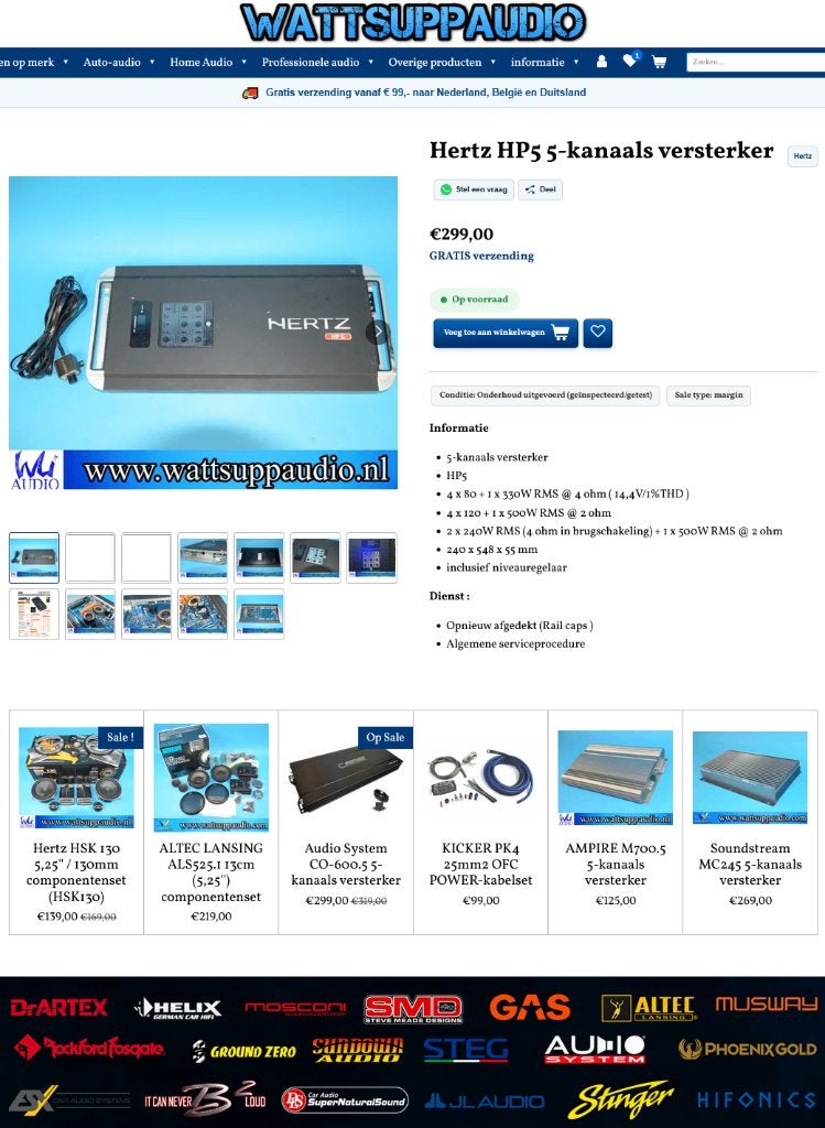 Hertz HP5 5 kanaals versterker incl remote controller, Auto diversen, Gebruikt, ., Ophalen of Verzenden, .
