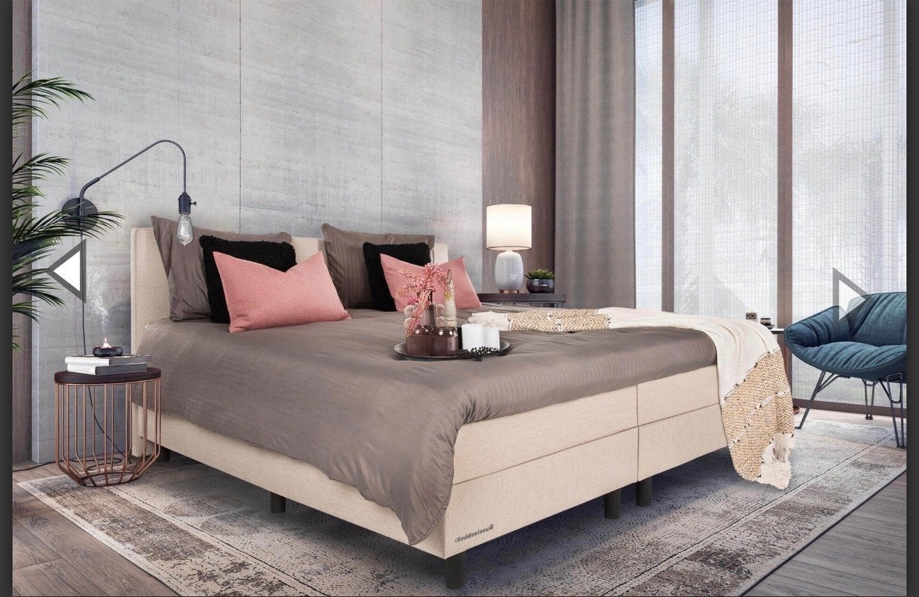 Boxspring 140x200 met 2 grote opbergboxen - Zo goed als nieu, Huis en Inrichting, Slaapkamer | Bedden, Ophalen, Beige, Tweepersoons