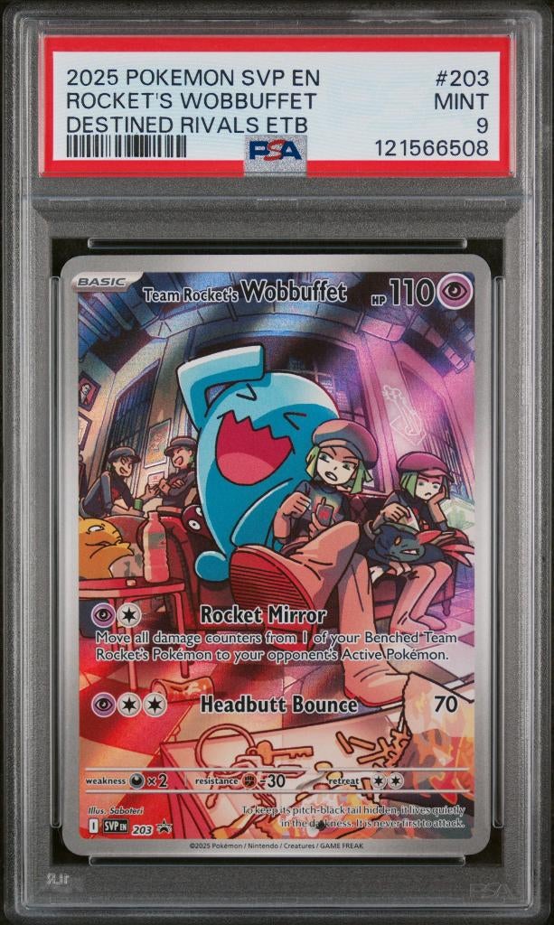 Pokemon PSA 9 Rocket's Wobbuffet 203, Ophalen of Verzenden, Zo goed als nieuw, Losse kaart