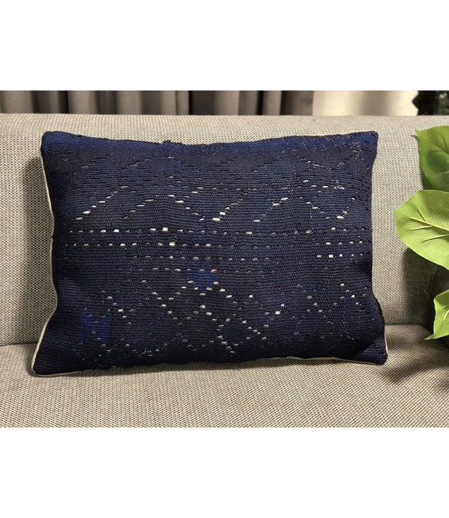 Kelim Kussen 60x40 cm met Vulling - Handgeweven Design, Huis en Inrichting, Ophalen of Verzenden, Nieuw, Blauw, Rechthoekig