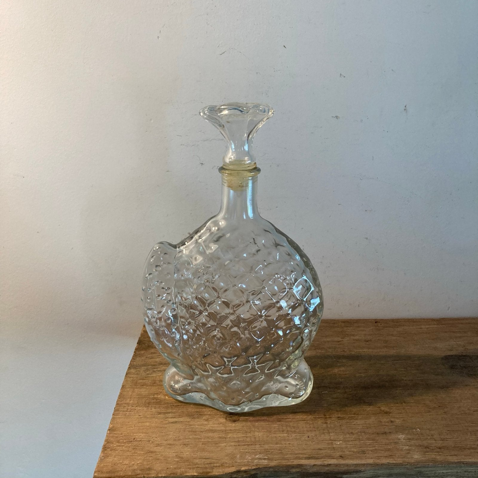 Vintage Glazen Cactus Karaf met Bloemvormige Dop, Ophalen of Verzenden