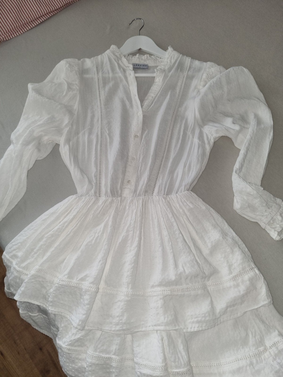 Loavies witte jurk met ruches en broderie, Ophalen, Wit, Maat 36 (S), Boven de knie