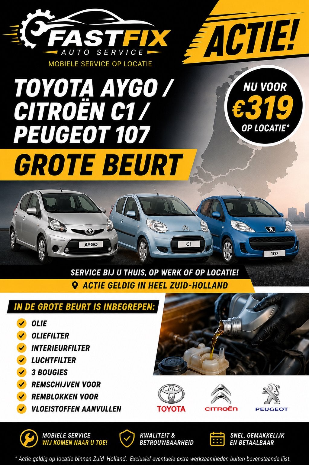 GROTE BEURT TOYOTA AYGO CITROËN C1 PEUGEOT 107, Mobiele service, Onderhoudsbeurt