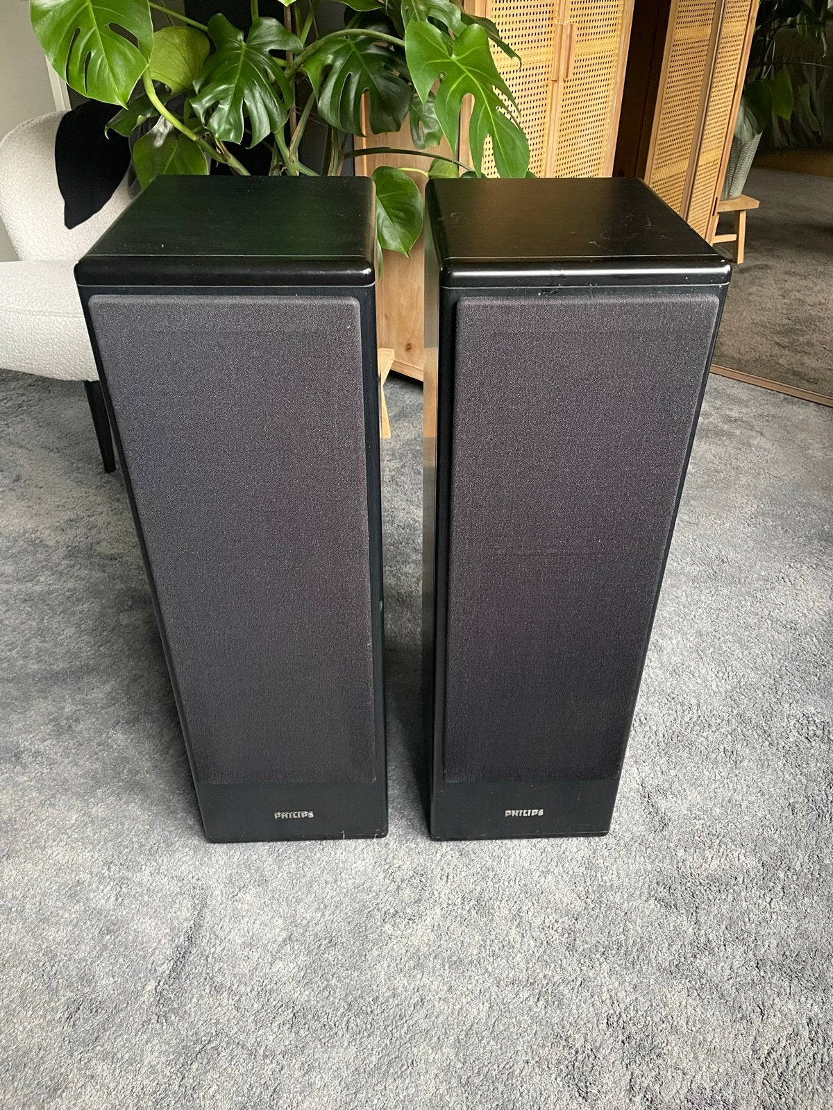 Vintage Philips FB821 Vloerstaande Luidsprekers, Gebruikt, Basreflex, Ophalen, 150 watt of meer