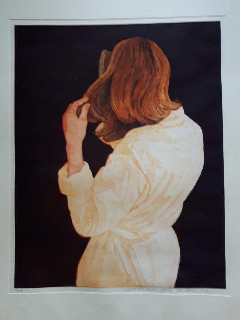 Saskia kammend, Marcel Schellekens, Ets, Portret, 90 cm, Met passe-partout