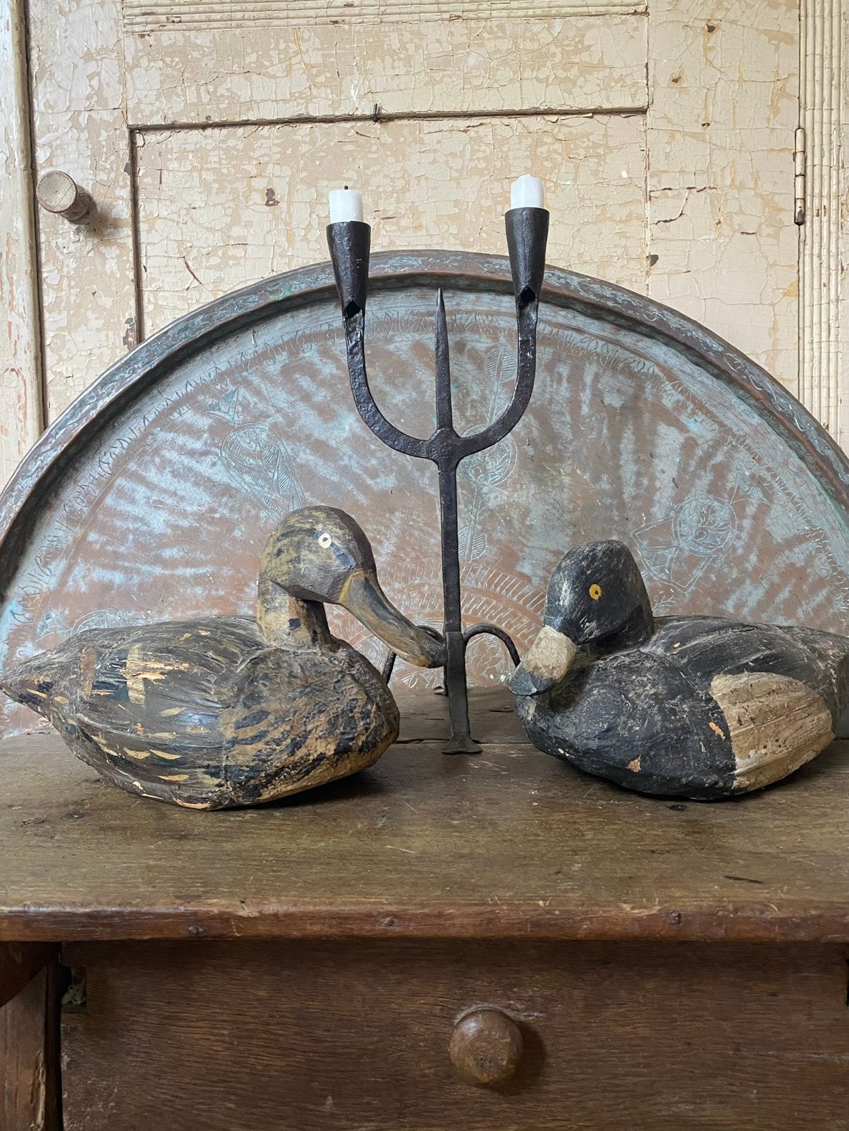 Antiek franse lokeend , folkart, kandelaar, Antiek en Kunst, Ophalen of Verzenden