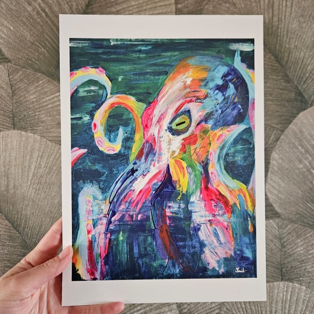 Kunstprint Octopus A4, Antiek en Kunst, Acrylverf, Papier/karton, Ophalen of Verzenden, Dieren