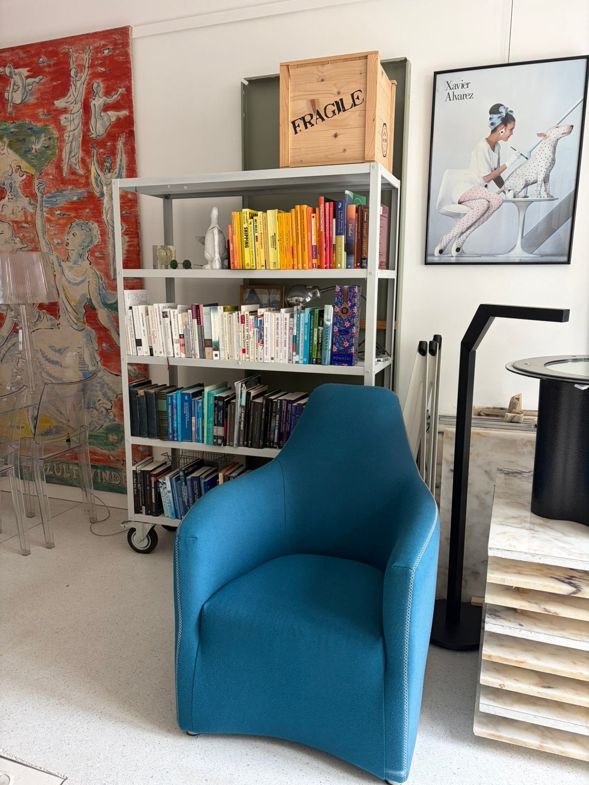 Bert Plantagie stoel kobaltblauw wol lounge Z, Ophalen, Zo goed als nieuw, 75 tot 100 cm, 50 tot 75 cm