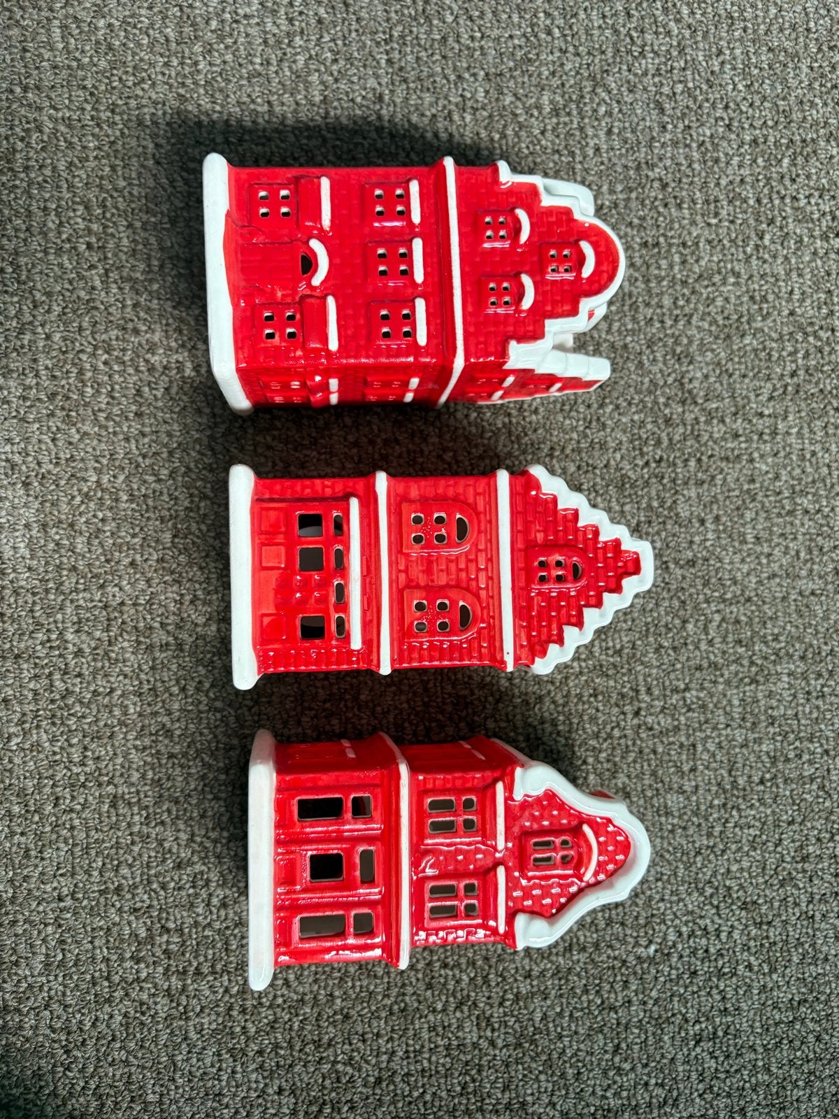 Set van 3 huisjes, rood-wit, Ophalen of Verzenden, Rood, Steen/keramiek, Klassiek