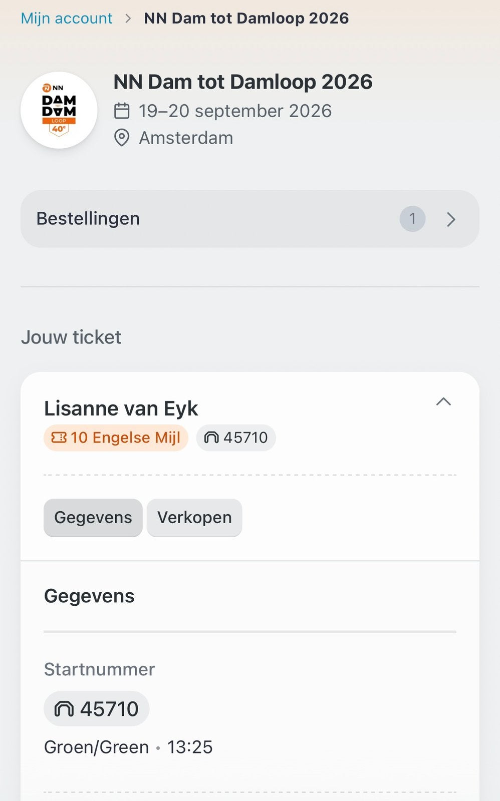 Startbewijs NN Dam tot Damloop 2026, Eén persoon, Overige soorten