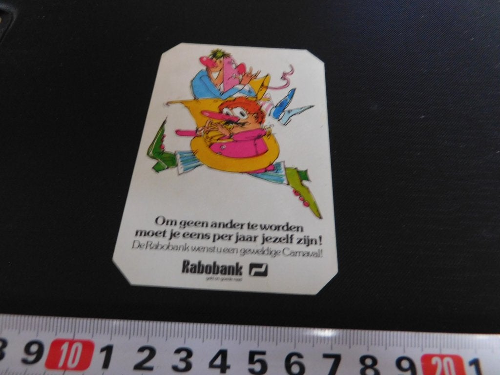 sticker RABOBANK strip Om geen ander te worden Carnaval, Verzamelen, Stickers, Ophalen, Zo goed als nieuw