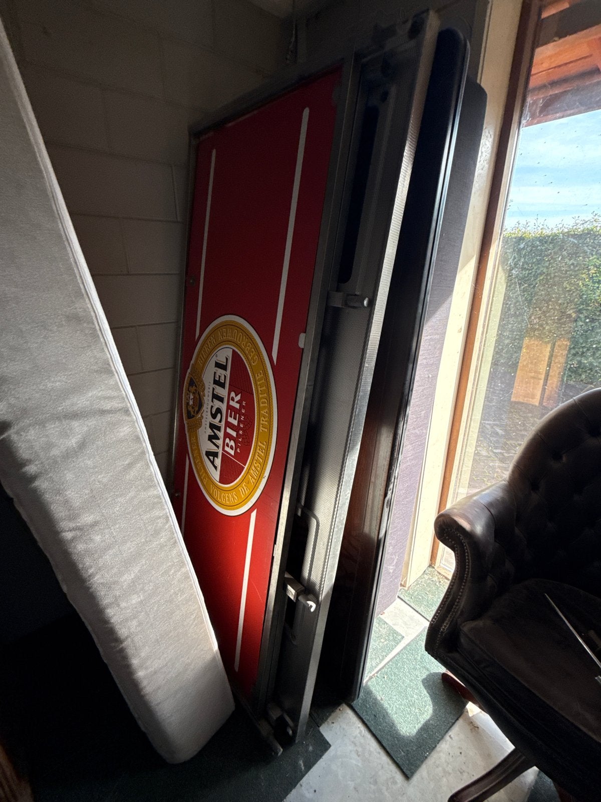 Amstel Bier Reclamebord en RVS Spoelbak bar, Ophalen, Gebruikt