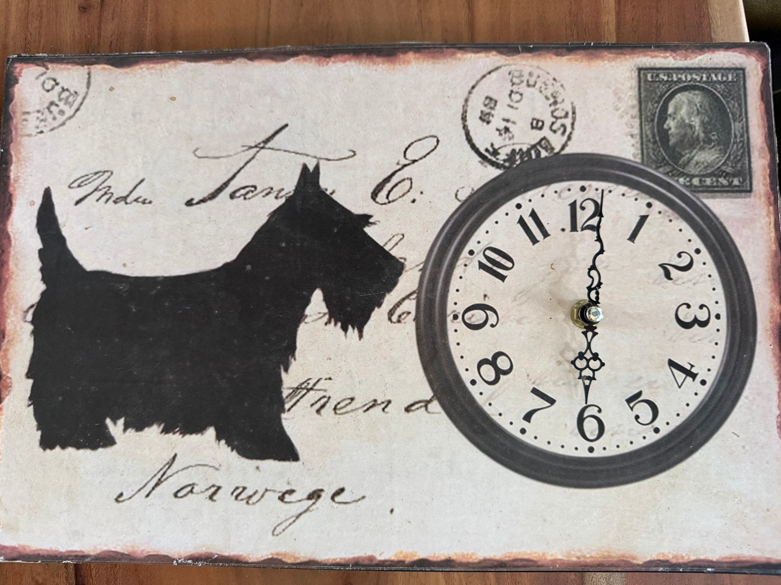 Wandklok Clayre & Eef met Schotse Terriër, Vintage, Analoog, Werkt op batterijen, Ophalen of Verzenden