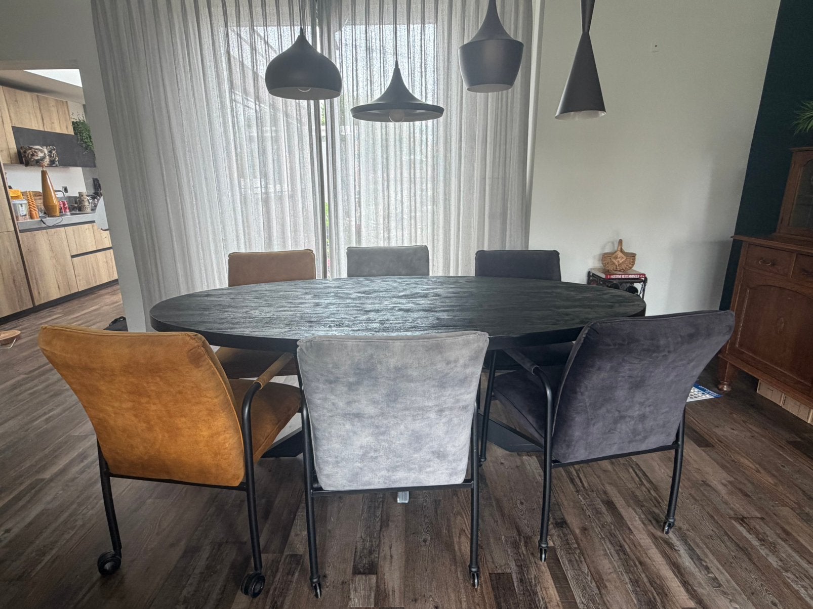 Zes stoelen velours / velvet, Ophalen, 200 cm of meer, 50 tot 100 cm, Zo goed als nieuw