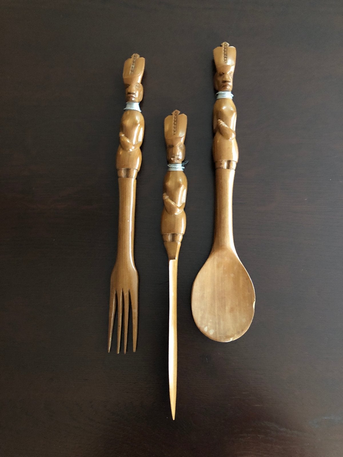 Vintage Afrikaans houten bestekset met figuren, Antiek en Kunst, Ophalen of Verzenden