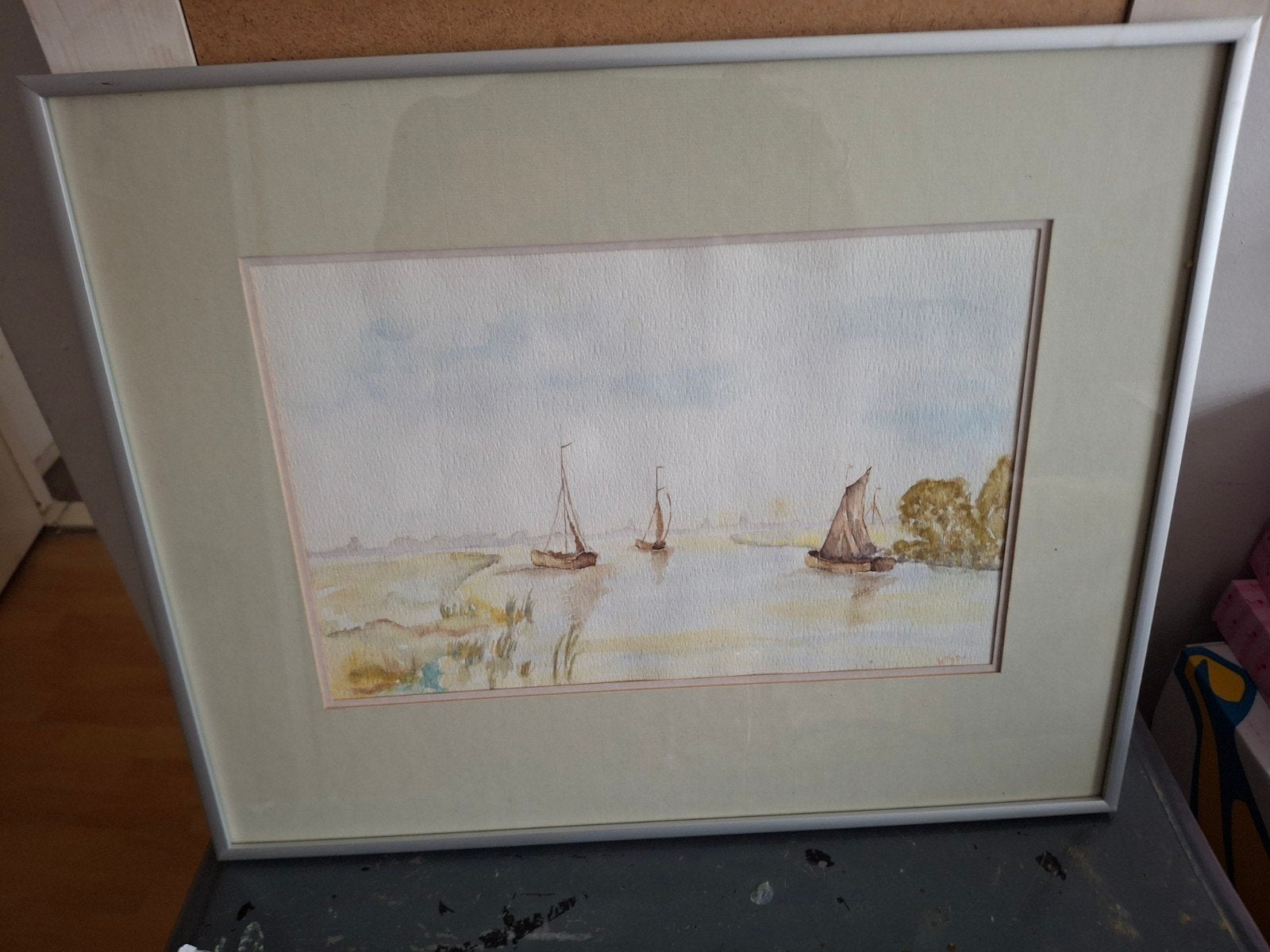 Schilderij: Maritiem Landschap met Zeilboten (1993), Ophalen of Verzenden