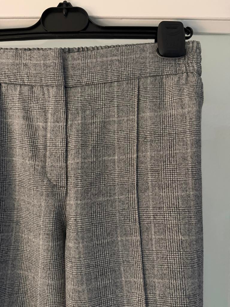 Massimo Dutti Lange Wollen Broek - Grijs Geruit, Kleding | Dames, Ophalen of Verzenden, Zo goed als nieuw, Maat 34 (XS) of kleiner
