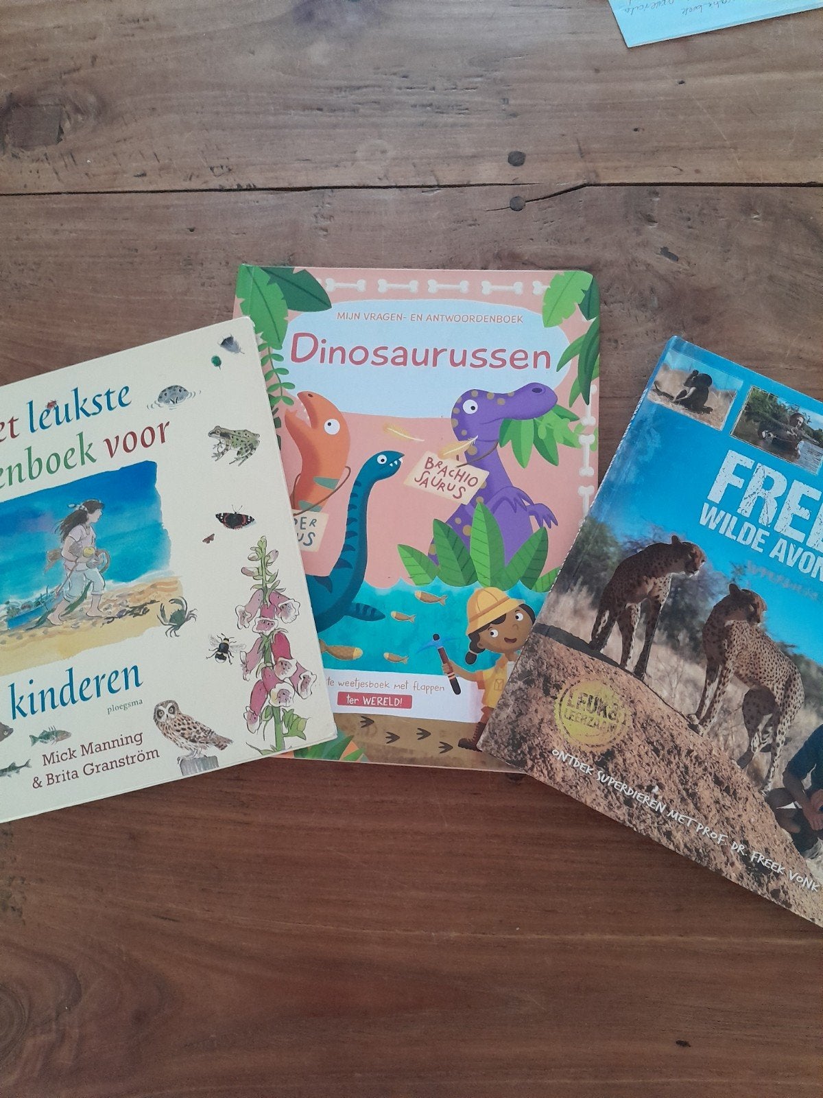 3x Kinderboeken: Dinosaurus, Buitenboek, Freek Vonk, Ophalen of Verzenden, Gelezen, Diverse auteurs (Freek Vonk, Mick Manning, Brita Granström)
