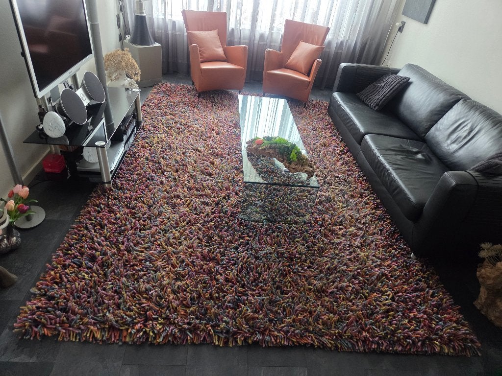 Brinker Angora wollen vloerkleed uit India - Multicolor, Huis en Inrichting, Stoffering | Tapijten en Kleden, Ophalen, Gebruikt