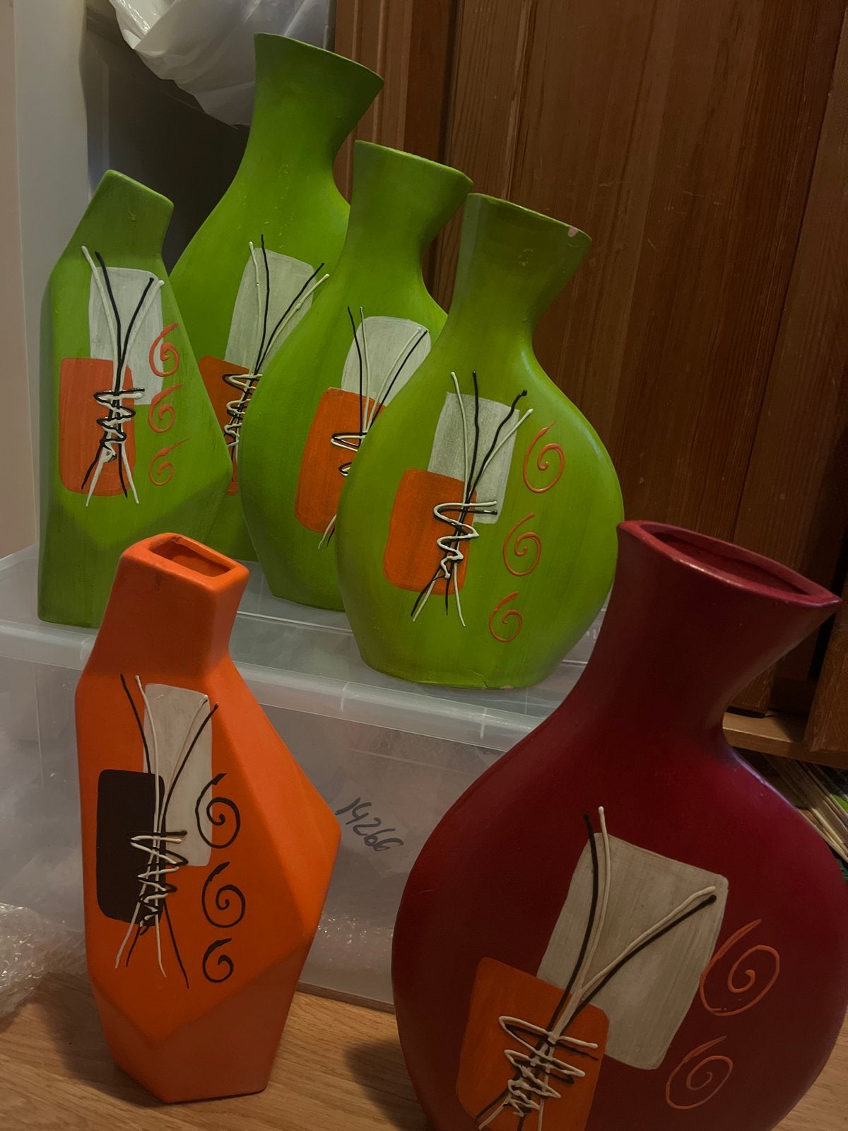 Decoratieve vazen set - Groen, Oranje, Rood, Antiek en Kunst, Antiek | Vazen, Ophalen