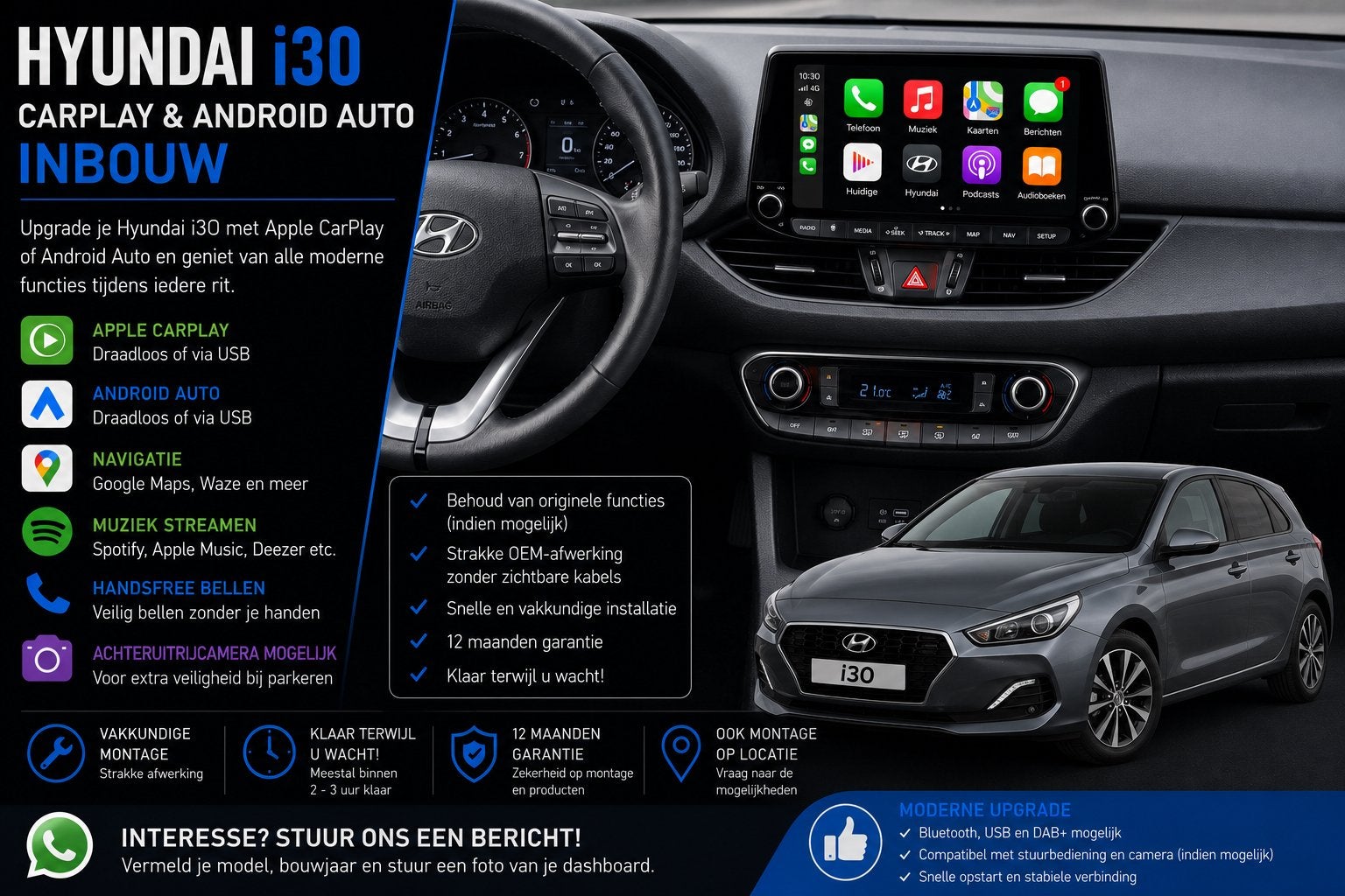 Hyundai i30  CarPlay & Android Auto Inbouw, Auto diversen, Autoradio's, Nieuw, Ophalen