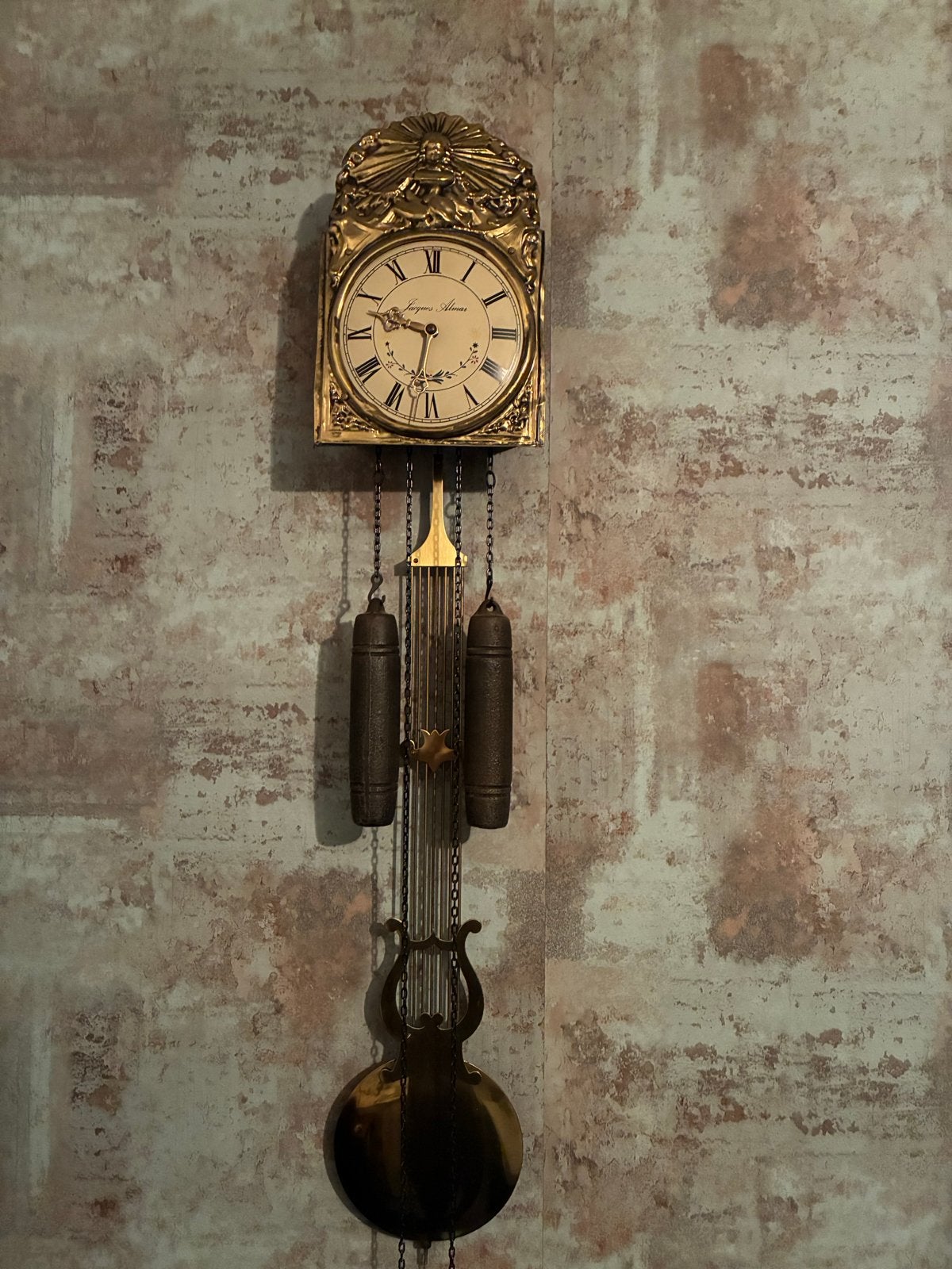 Antieke Jacques Lemans wandklok met slinger en gewichten, Ophalen
