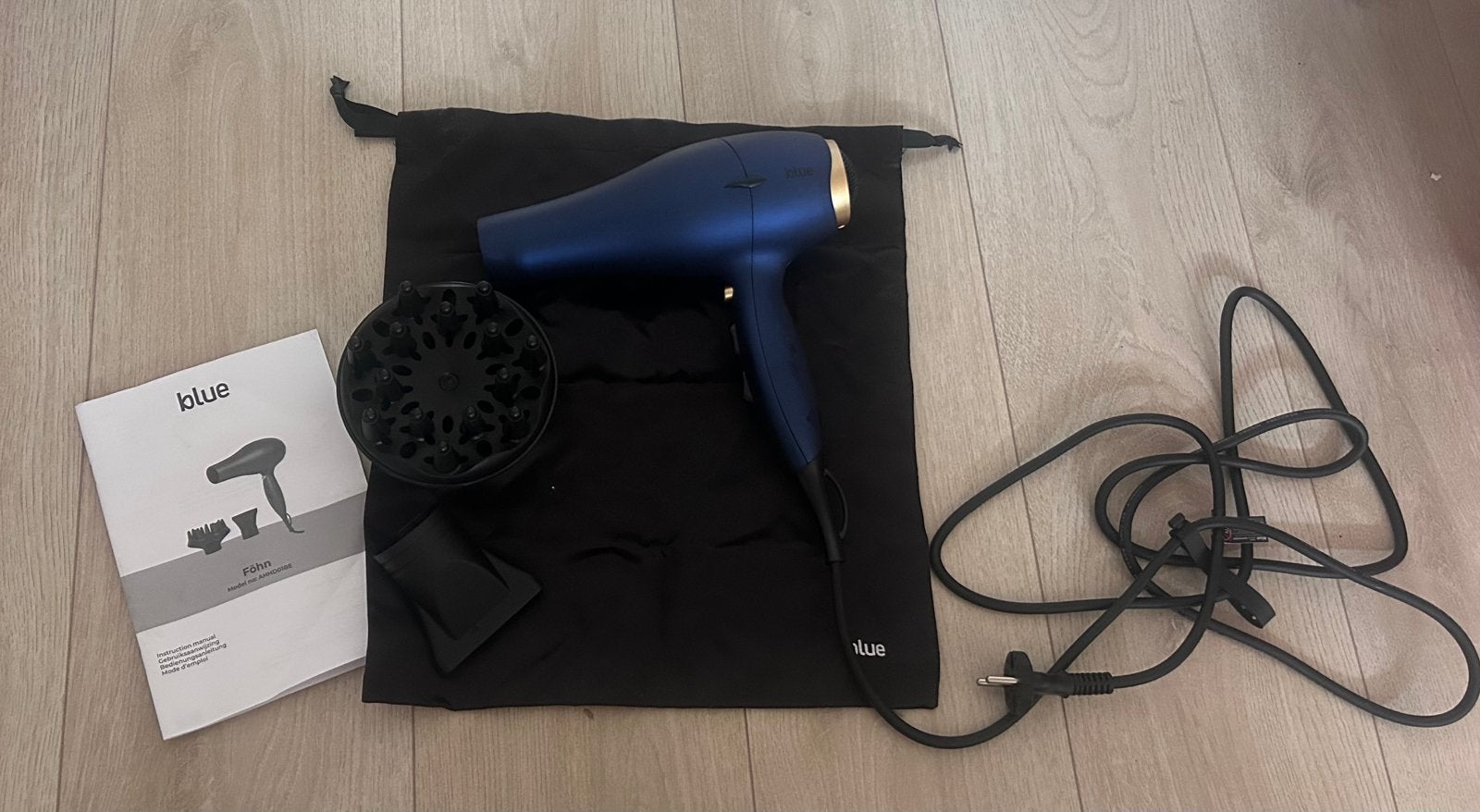 Blue haarfohn, Ophalen of Verzenden, Zo goed als nieuw, Föhn of Haardroger