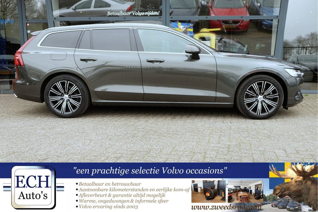 Volvo V60 2.0 B3 177 pk Inscription, Bruin Leer, Trekhaak, A, Auto's, Volvo, 4 cilinders, Hybride Elektrisch/Benzine, Automatische klimaatregeling