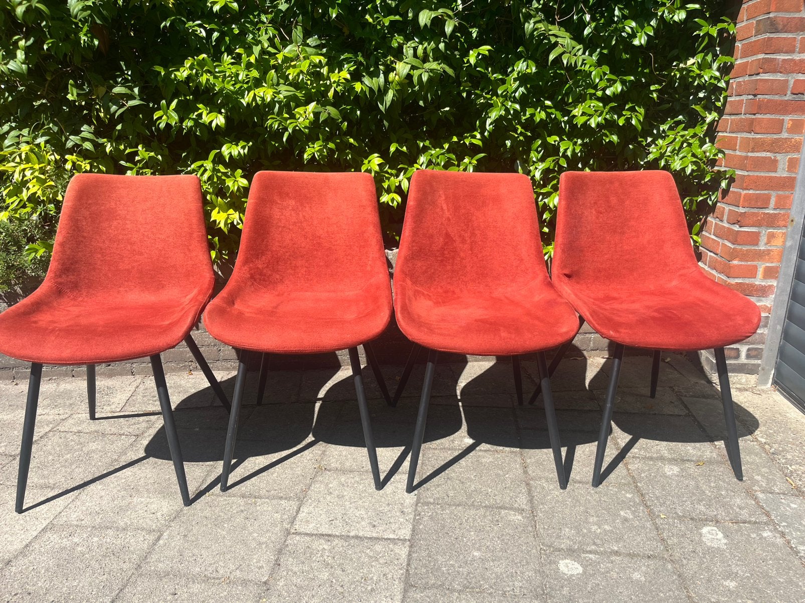 Set van 4 eetkamerstoelen kleur terra, Huis en Inrichting, Ophalen, Gebruikt, Vier, Stof