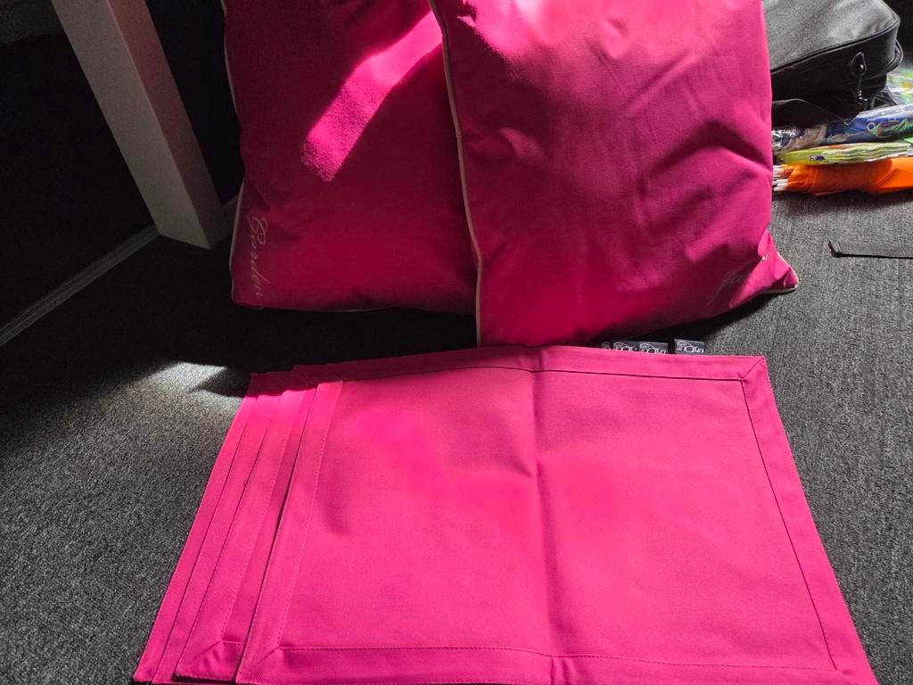 Roze tuinkussens en placemats set, Ophalen of Verzenden, Gebruikt