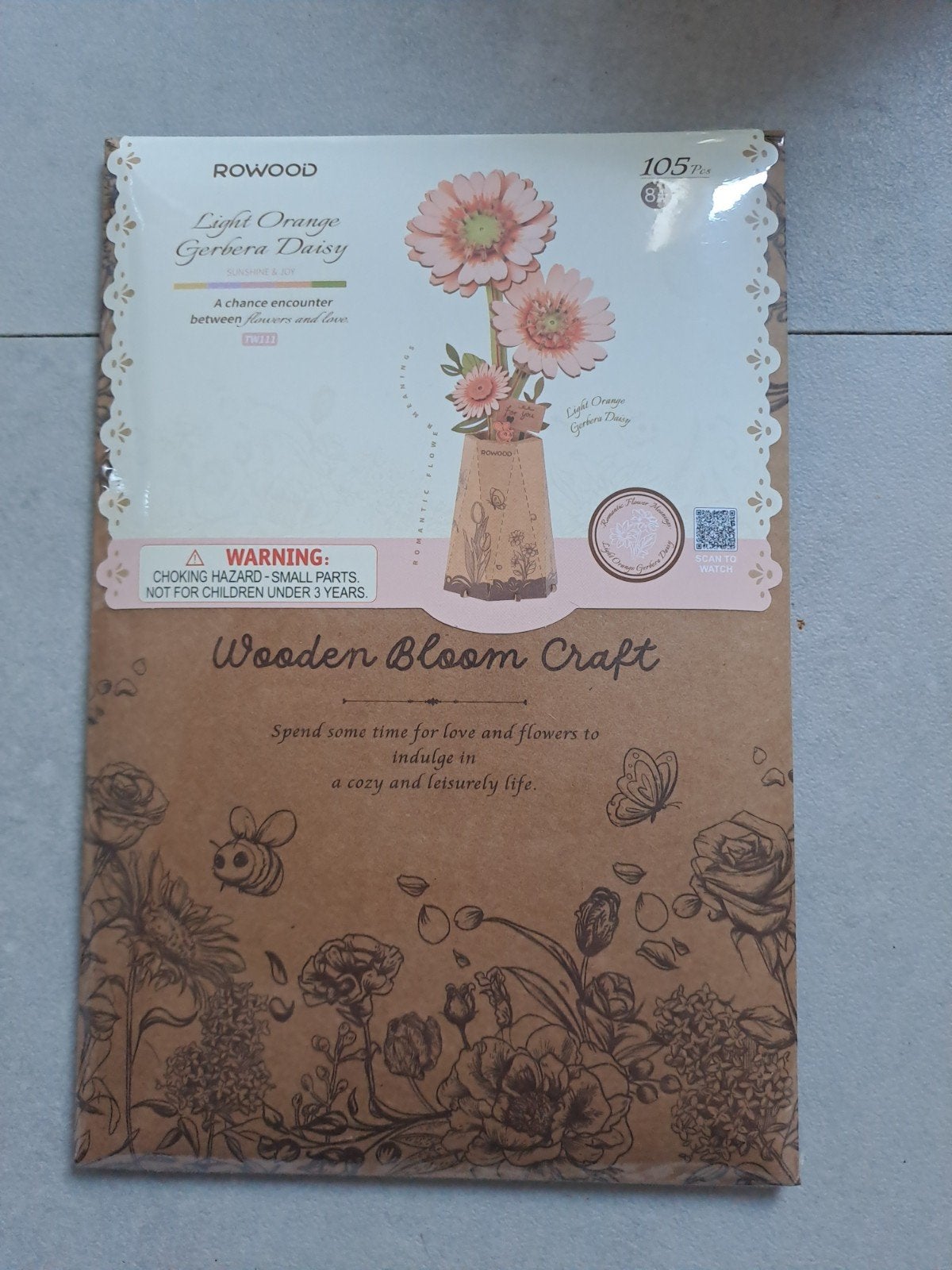 ROOWOOD Houten Bloemen Knutselset - Gerbera Daisy, Oranje, Nieuw, Overige merken, Knutselset
