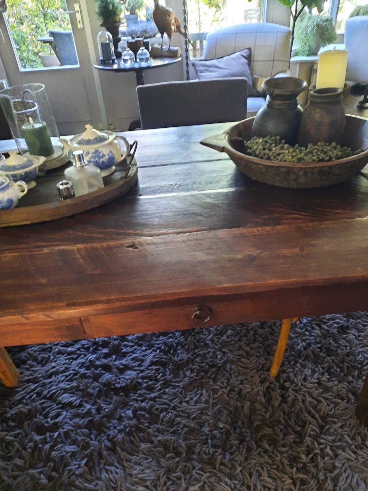 Oude eettafel.donkerbruin met laden nu, Huis en Inrichting, Tafels | Salontafels, Ophalen, Gebruikt, 200 cm of meer, 50 tot 100 cm