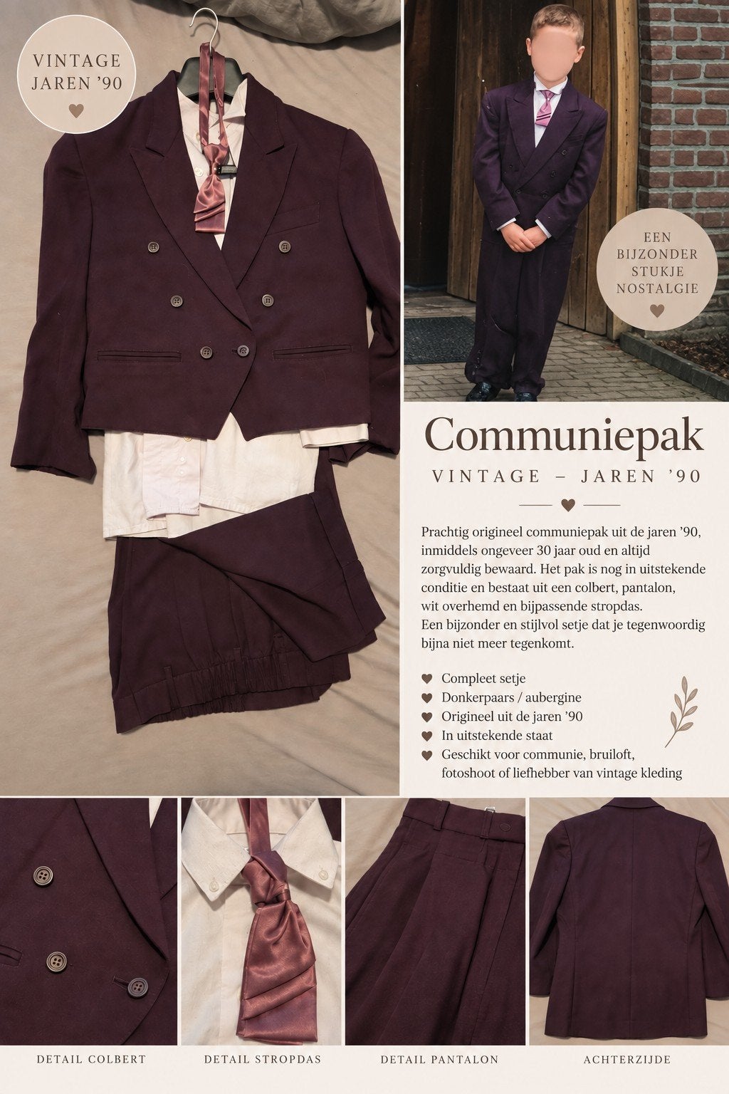 vintage communiepak jaren ’90 – compleet – uitstekende staat, Kleding | Heren, Ophalen of Verzenden, Zo goed als nieuw, Paars