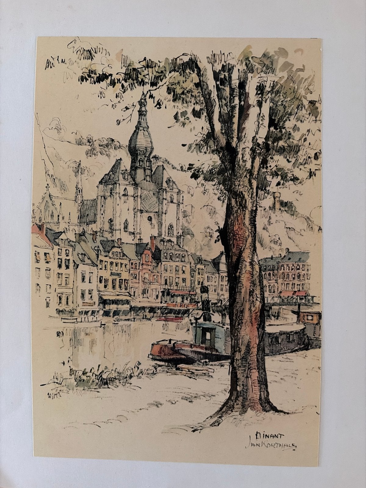 Dinant Tekening van Jan Korthals, Ophalen, Tekening, Pentekening, Gesigneerd