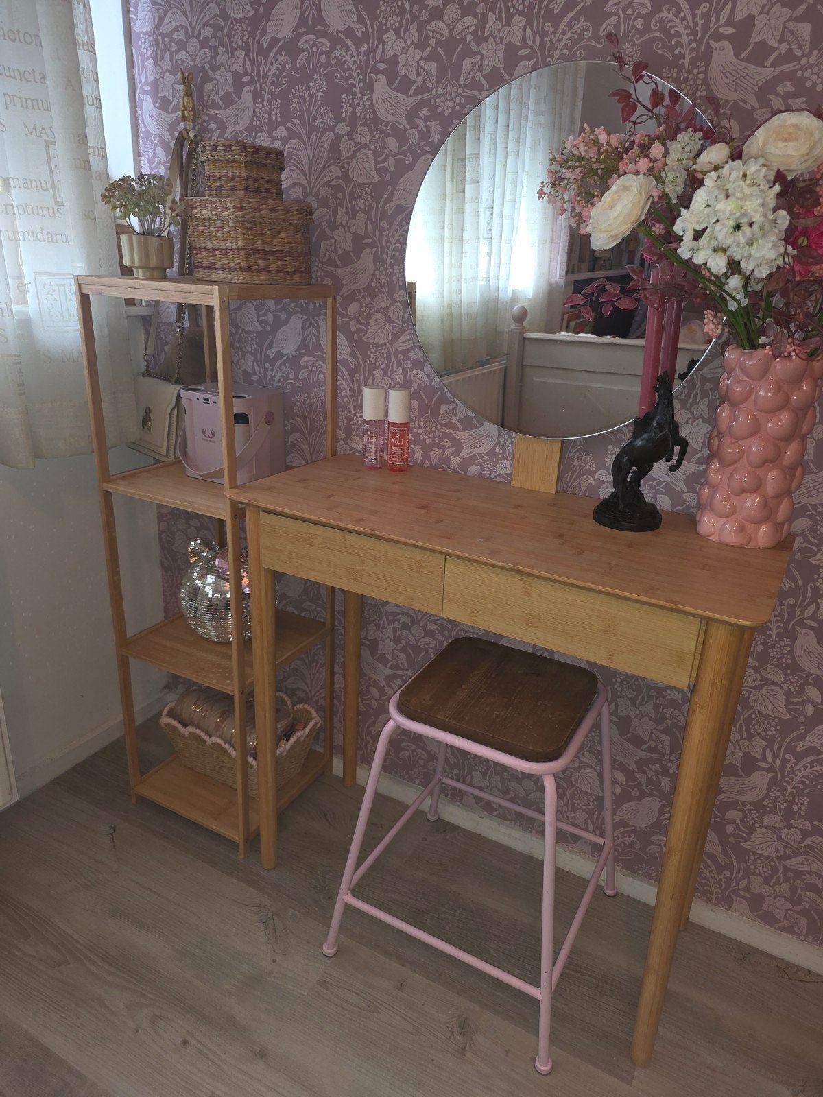 Kaptafel met spiegel, kastje en kruk, Ophalen, Gebruikt, 100 tot 150 cm, Minder dan 100 cm